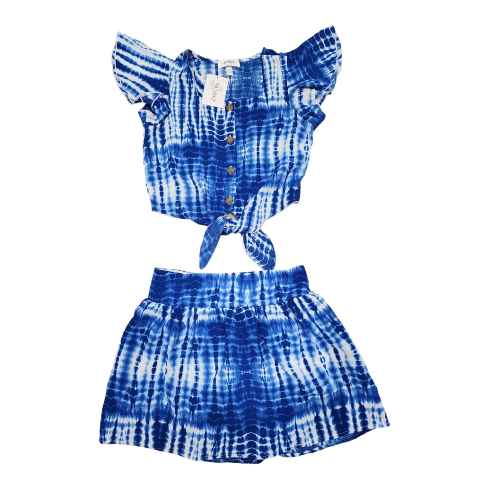 2 pcs set Tie-dye blouse & skirt set with built in-shorts size 14 girs.